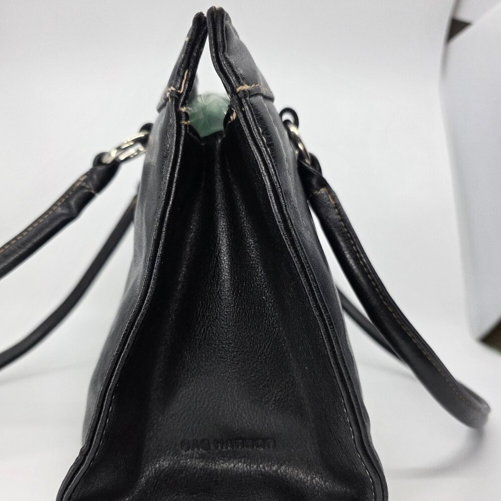 Sag Harbor Black Faux Leather Double Strap Shoulder Bag with Contrast Stitching - Picture 4 of 16